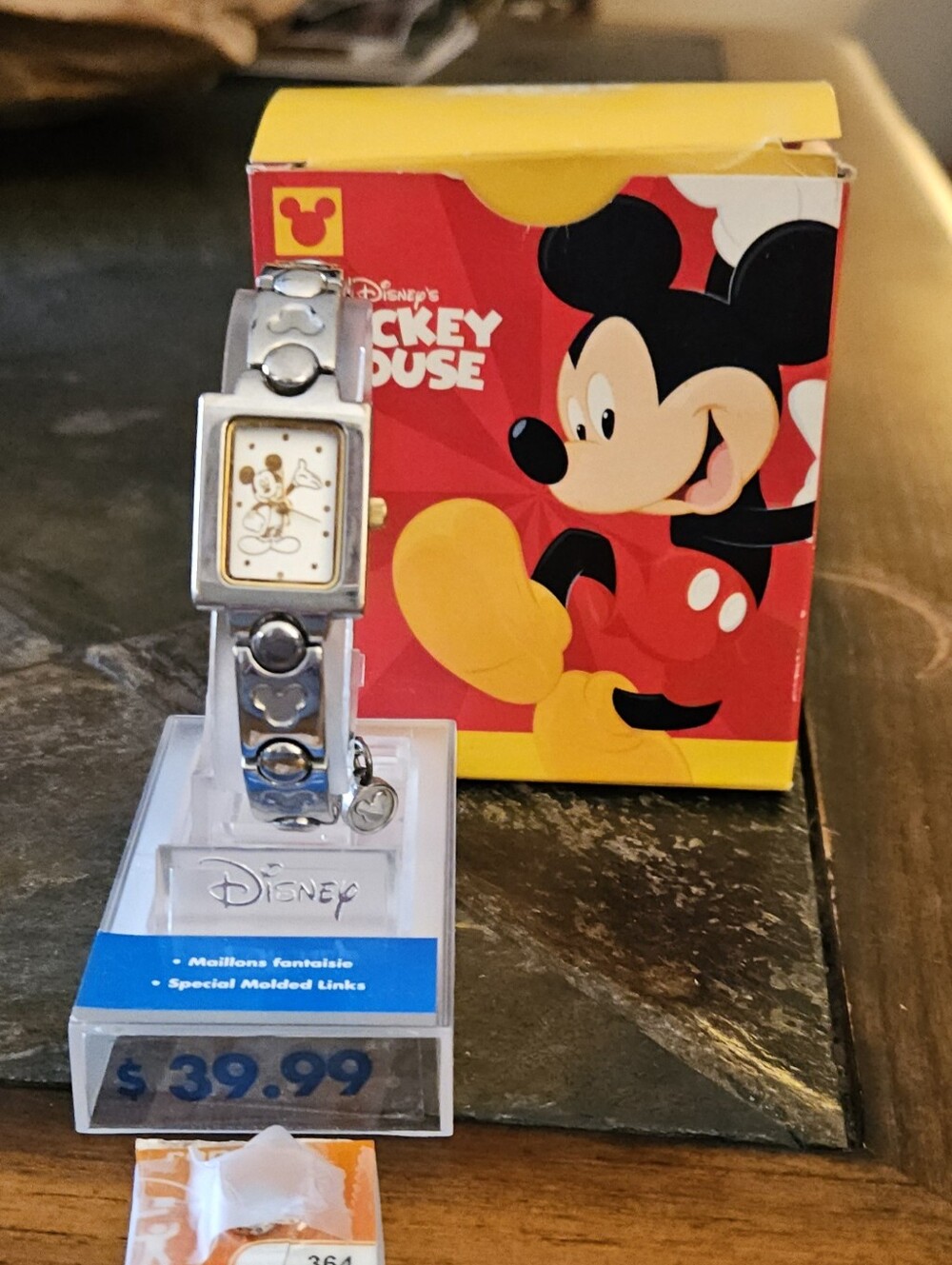 Disney Silver Tone Mickey Mouse Bracelet Watch with Stand & Red Box
